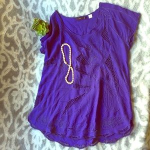 Women’s Lux Purple Knit Crochet Blouse Peep Holes